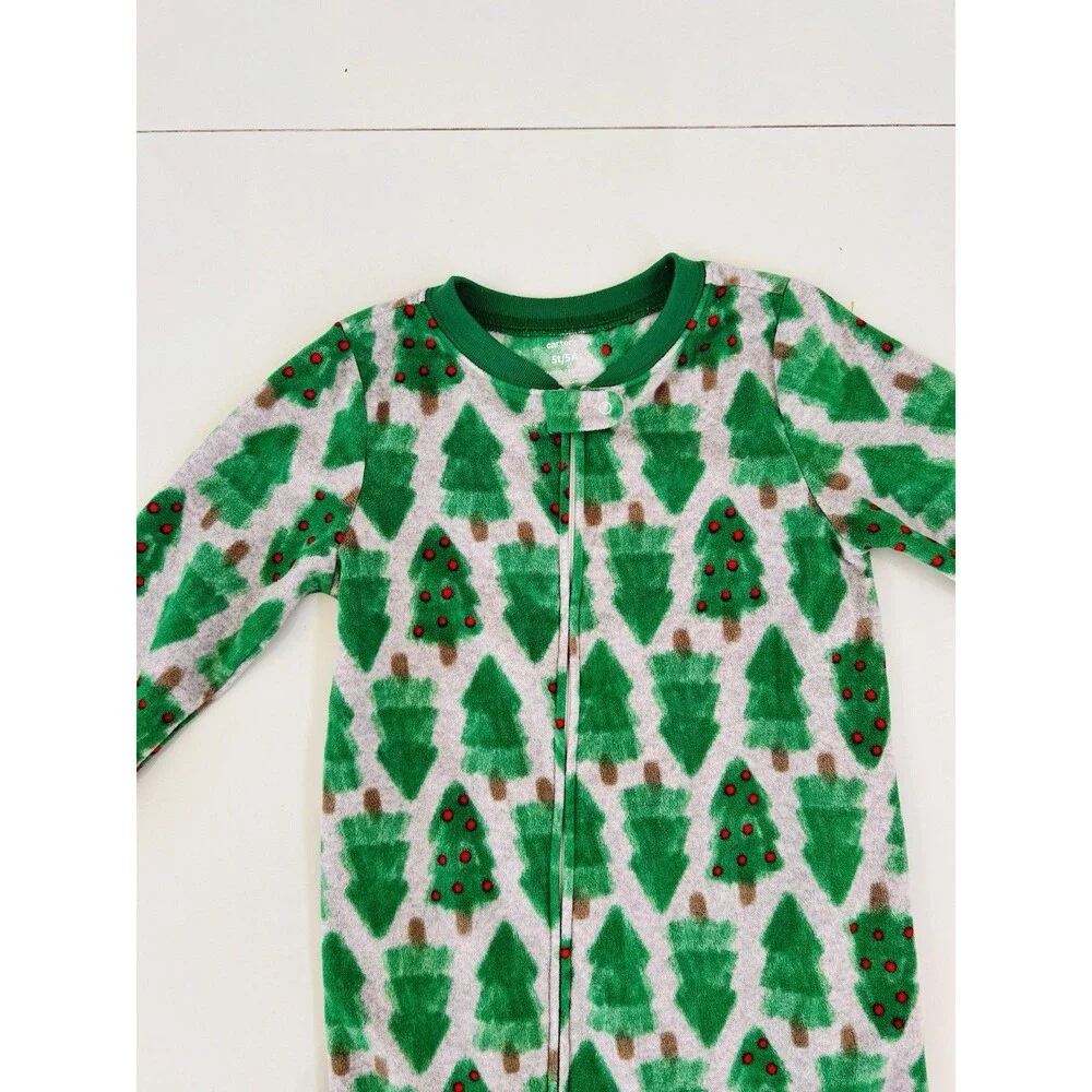 Fleece Footed Pajama Pjs One Piece Sleeper Christmas Tree Zip Footie Cozy 5T 5